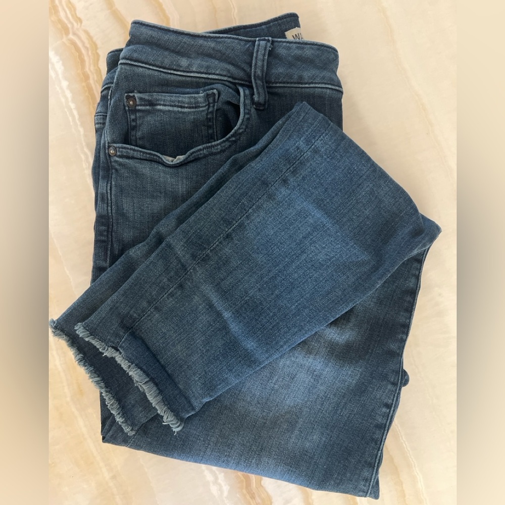 Warp + Weft Dark Indigo Skinny Jeans Size 31 Raw Hem High Rise